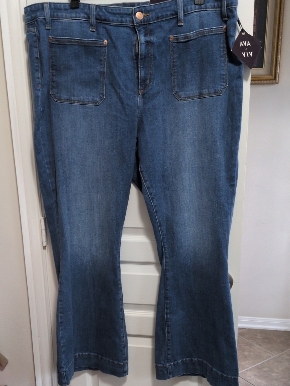 High-rise Flare Blue Stretch Patch Pocket Jeans